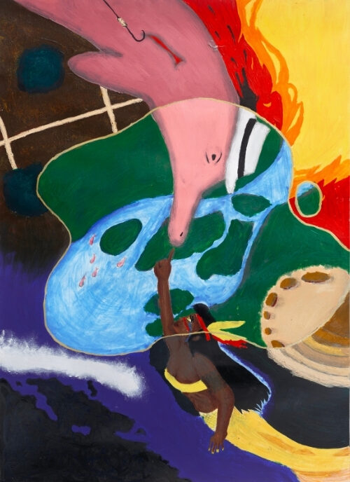 The work brings together two central figures from Amazonian folklore, Iara and the Boto-cor-de-rosa (Pink River Dolphin).